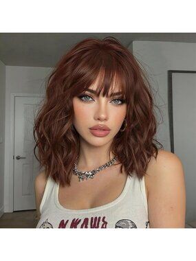 Women's Reddish Brown 14 Inch Heat Resistant Synthetic Fiber Shoulder Length Wig